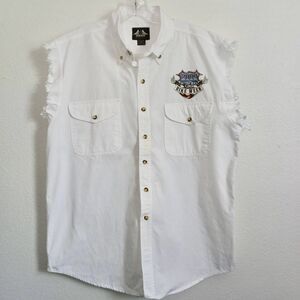 Vintage HARLEY DAVIDSON Bike Week Daytona Beach 2009 XL White Button Down Fringe